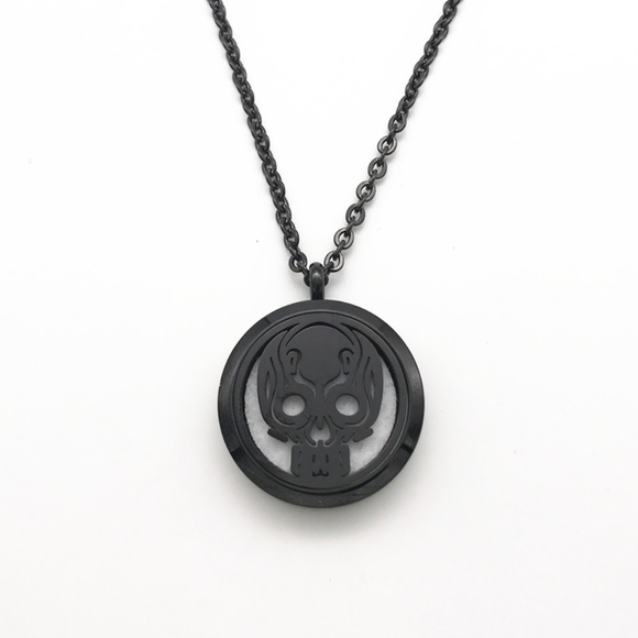 Black Stainless Steel Skull Aromatherapy Necklace - Picture 2 of 7